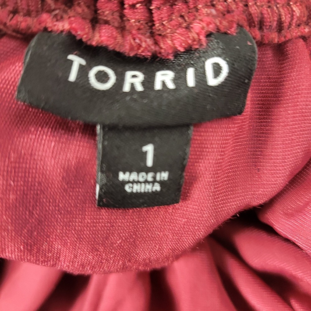 Torrid Velvet Tiered Babydoll Top Sz 1 (14-16) Burgundy Boho Romantic Whimsigoth - Picture 3 of 9